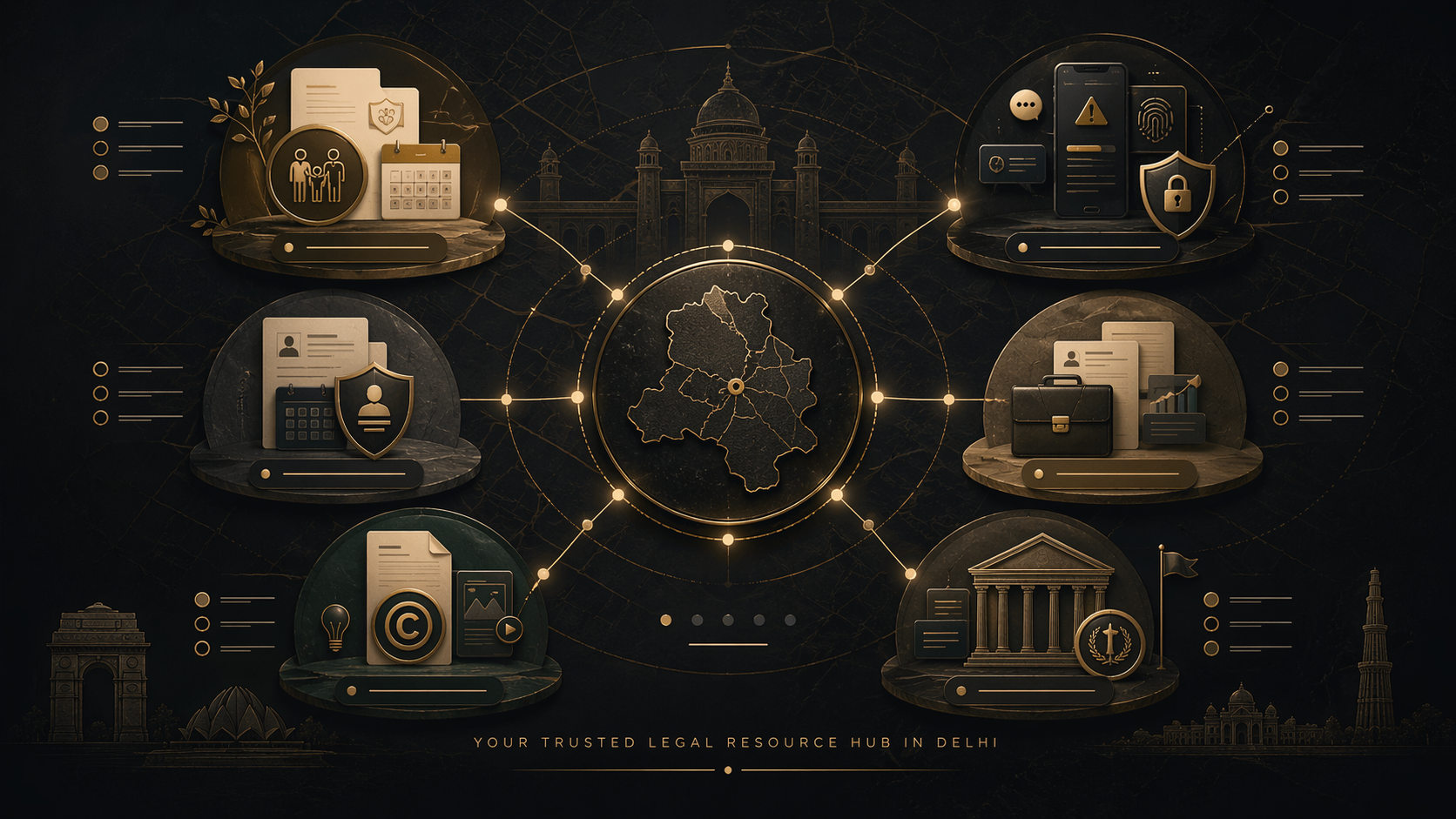 Editorial resource map connecting family law, cyber disputes, bail, workplace issues, creator rights, and public law topics.